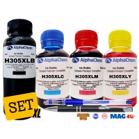 Set Flacon Cerneala AlphaChem Compatibil HP305XL 1x250ml 3YM62AE Negru + 1x100ml 3YM63AE Cyan + 1x100ml 3YM63AE Magenta + 1x100ml 3YM63AE Galben cu Pix CNX201 si Pix CNX226