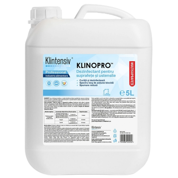 Dezinfectant Suprafețe și Ustensile KLINOPRO , 5 Litri – Curățare Profesională, Acțiune Bactericidă și Virucidă Rapidă