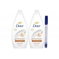 Set Dove Gel de Dus pentru Femei Gentle Pamper Shea Butter & Vanilla 2 x 450 ml - 0% Sulfate SLES + 2 x Pix Radius Zanzi