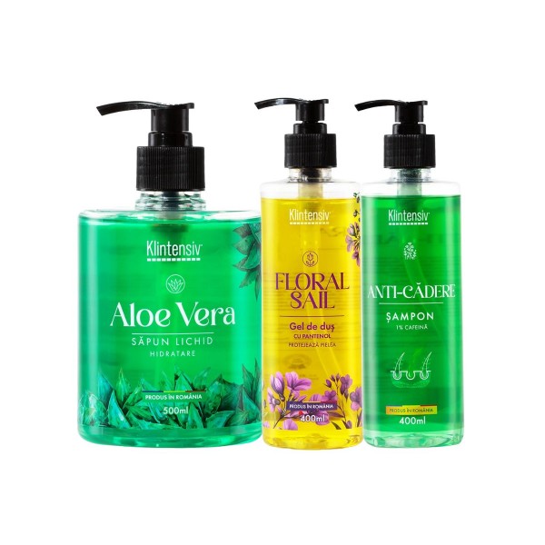 Set Cadou Rasfat Revigorant – Sapun Lichid Aloe Vera 500 ml, Gel de Dus Floral Sail 400 ml, Sampon Anti-Cadere 400 ml – Parfum Intens și Relaxare Completa
