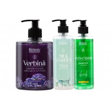 Set Cadou Verbina Magica – Sapun Lichid Verbină 500 ml, Gel de Dus Silk Garden 400 ml, Sampon Anti-Cadere 400 ml – Parfum Delicat si Rasfat Complet