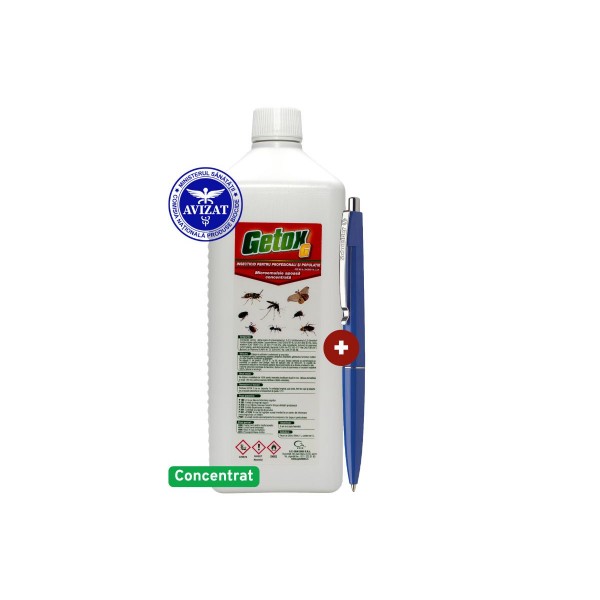 Set GETOX G Concentrat Insecticid de Soc 1x1 Litru + 1xPix Schneider  – Solutie Profesionala pentru Gandaci, Furnici, Plosnite, Purici, Muste, Viespi si Molii / Cypermethrin + Tetramethrin