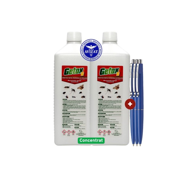 Set GETOX G Concentrat Insecticid de Soc 2x1 Litru + 3xPix Schneider – Solutie Profesionala pentru Gandaci, Furnici, Plosnite, Purici, Muste, Viespi si Molii / Cypermethrin + Tetramethrin