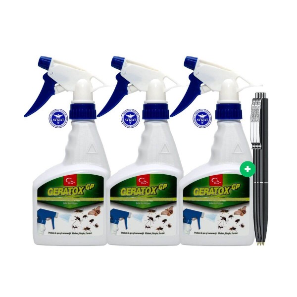 Set 3xGeratox GP+ Insecticid Lichid Universal 500 ml, Solutie Profesionala pentru Gandaci, Tantari, Muste si Furnici si 3xPix Schneider