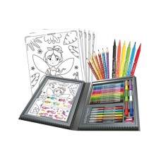 Set Creativ Keyroad Mica Sirena + Textmarker Amos Non-Toxic - 65 Piese, 12 Creioane Colorate, 6 Carioci, 6 Lipici cu Sclipici, Stickere, Coli A4 si Ascutitoare