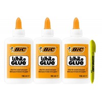 Set 3 x Aracet BIC 118 ml + 1 x Textmarker Amos Non-Toxic – Lipici Lichid Alb Lavabil cu Aplicator Twist pentru Hârtie, Carton, Fotografii și Lemn