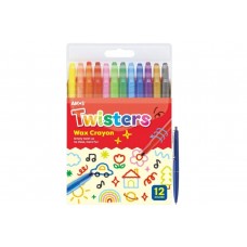 Set Creioane Cerate Amos Twister RC12PST, 12 Culori + Pix Schneider - Creioane Cerate Retractabile pentru Desen, Colorat si Activitati Creative