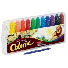 Set Creioane Cerate Amos CRX5PC12, 12 Culori + Pix Schneider - Creioane Cerate Retractabile 3 in 1, Lavabile, pentru Desen si Activitati Creative