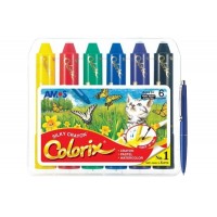 Set Creioane Cerate Amos CRX5PC6, 6 Culori + Pix Schneider - Creioane Cerate Retractabile, Lavabile, pentru Desen si Activitati Creative