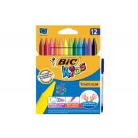 Set Creioane Cerate BIC Kids Plastidecor, 12 Culori + Pix Radius Zanzi - Creioane Cerate Non-Toxice pentru Copii, Desen, Colorat si Activitati Creative