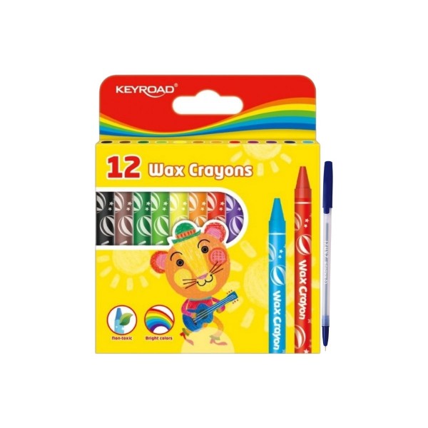Set Creioane Cerate Keyroad KR971303, 12 Culori + Pix Radius Zanzi - Creioane Cerate Non-Toxice pentru Desen, Colorat si Activitati Creative
