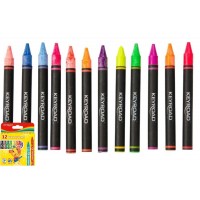 Set Creioane Cerate Keyroad KR972833, 12 Culori Neon + 2 Pixuri Radius Zanzi - Creioane Cerate Non-Toxice pentru Desen, Colorat si Activitati Creative