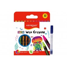 Set Creioane Cerate Keyroad KR972833, 12 Culori Neon + 2 Pixuri Radius Zanzi - Creioane Cerate Non-Toxice pentru Desen, Colorat si Activitati Creative