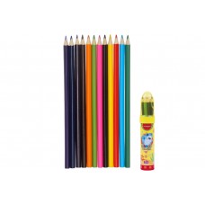 Set Creioane Colorate Keyroad , Triunghiulare, 12 Culori, Cutie Metalica + Pix Radius Zanzi - Creioane Colorate pentru Desen si Activitati Creative