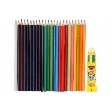 Set Creioane Colorate Keyroad, Triunghiulare, 24 Culori, Tub Metalic Tip Racheta cu Ascutitoare Integrata + Pix Radius Zanzi
