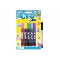 Set Lipici Lichid cu Sclipici Amos 5 x 10.5 ml + 2 Pixuri Radius Zanzi - Culori Glitter cu Confeti pentru Desen, Decoratiuni, Craft si Proiecte Creative