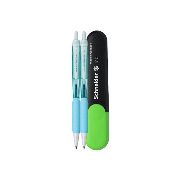 Set 2 Pixuri Jetstream UNI SXN-101FL, 0.7mm, Scriere Albastra, Grip Confortabil, Mecanism Retractabil, Corp Sky Blue si Textmarker Schneider