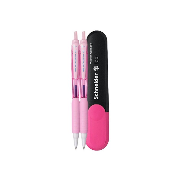 Set 2 Pixuri Jetstream UNI SXN-101FL, 0.7mm, Scriere Albastra, Grip Confortabil, Mecanism Retractabil, Corp Light Pink si Textmarker Schneider