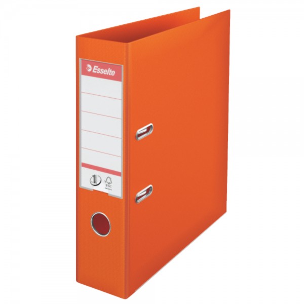 Biblioraft ESSELTE No. 1 Power, A4, plastifiat PP/PP, margine metalica, 75 mm - portocaliu