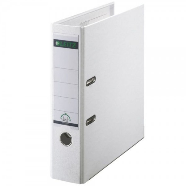 Biblioraft LEITZ 180, A4, plastifiat PP, margine metalica 80 mm - alb