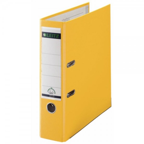 Biblioraft LEITZ 180, A4, plastifiat PP, margine metalica 80 mm - galben
