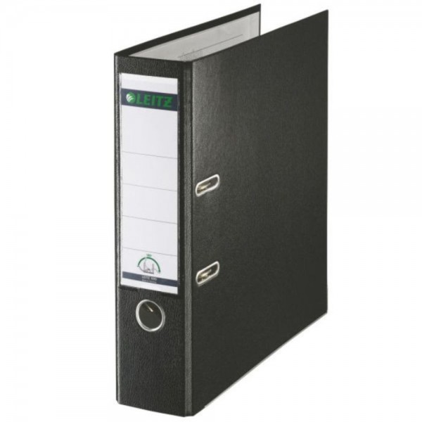 Biblioraft LEITZ 180, A4, plastifiat PP, margine metalica 80 mm - negru