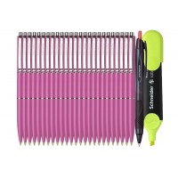 Set Premium - 25 Pixuri Schneider cu mecanism retractabil - Roz, Scriere Albastra, Pix Jetstream si Textmarker Schneider