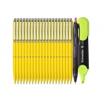 Set Premium - 25 Pixuri Schneider cu mecanism retractabil - Galben, Scriere Albastra, Pix Jetstream si Textmarker Schneider