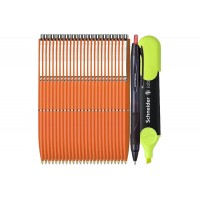 Set Premium - 25 Pixuri Schneider cu mecanism retractabil - Portocaliu, Scriere Albastra, Pix Jetstream si Textmarker Schneider