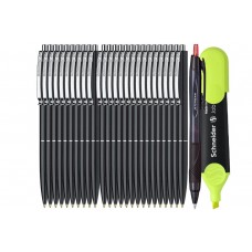 Set Premium - 25 Pixuri Schneider cu mecanism retractabil - Negru, Scriere Albastra, Pix Jetstream si Textmarker Schneider