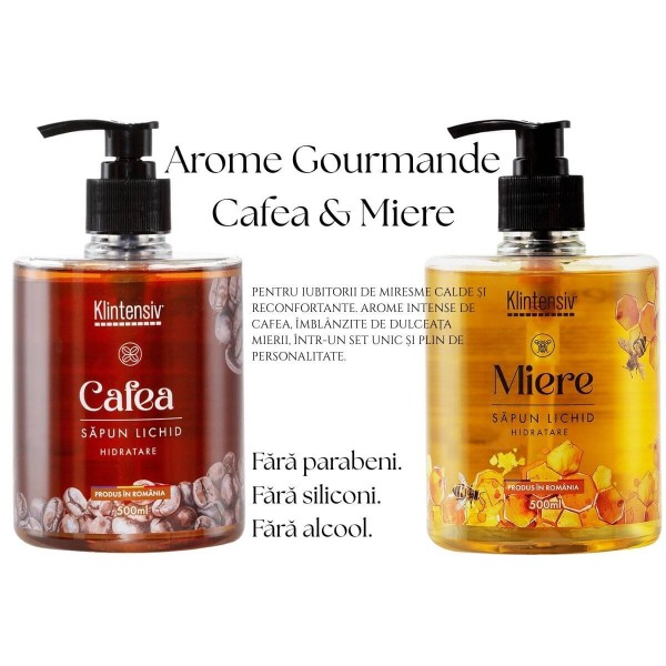 Set Săpun Lichid Aromatic – Cafea 500 ml & Miere 500 ml – Arome Gourmande
