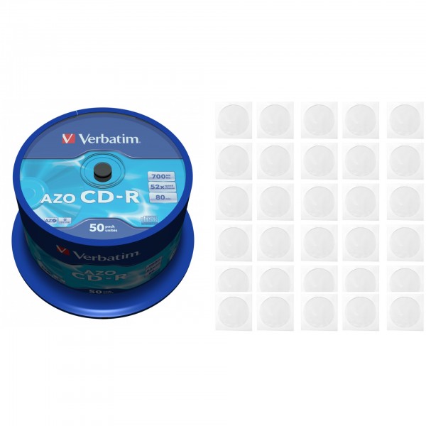 CD-R disc Verbatim 700MB/80minute 52x spindle AZO CRYSTAL 50 bucati cu 50 plicuri