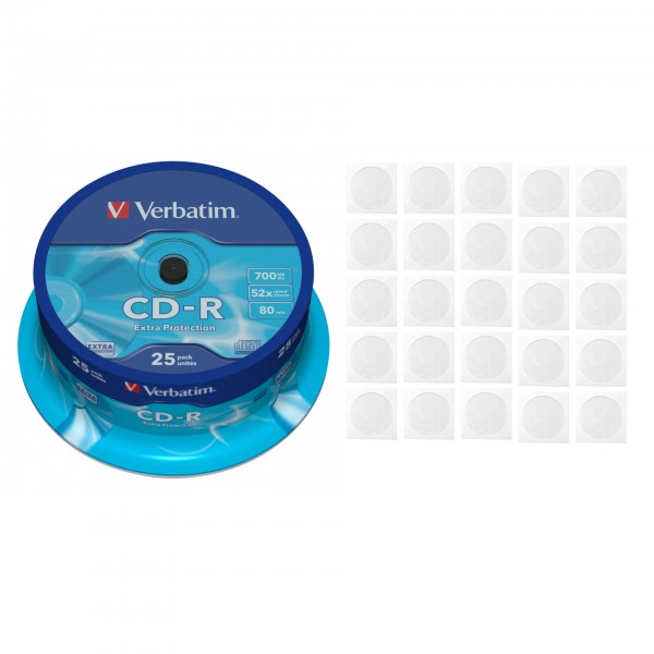 CD-R disc Verbatim 700MB/80minute 52x spindle EXTRA PROTECTION 25 bucati cu 25 plicuri