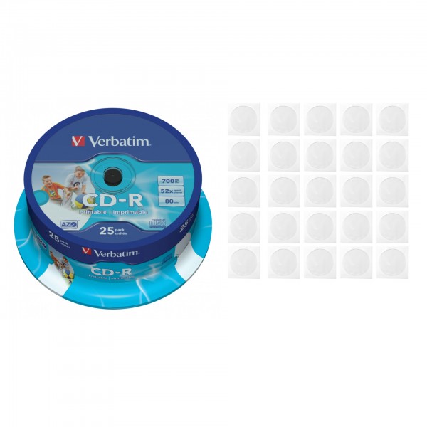 CD-R disc Verbatim 700MB/80minute 52x spindle printabil AZO 25 bucati cu 25 plicuri id-brand