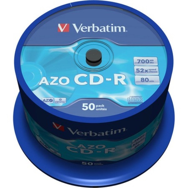 CD-R Verbatim Spindle Crystal Azo, 52X,700MB, 50 buc