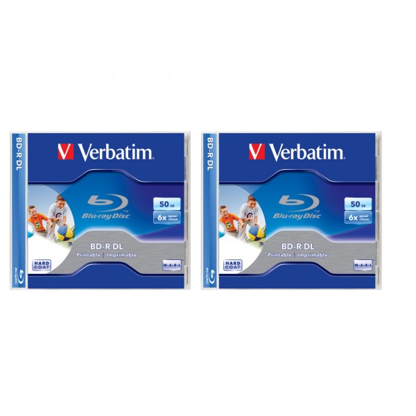 Pachet - Blu-ray disc Verbatim 50GB 6x wide printabil carcasa 2 bucati, no ID