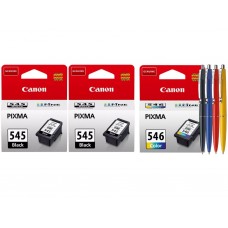 Pachet Cartuse Cerneala Original Canon 2x PG-545B Negru, 1x CL-546 Color, 24 ml si pix Schneider