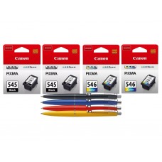 Pachet Cartuse Cerneala Original Canon 2x PG-545B Negru, 2x CL-546 Color, 32 ml si pix Schneider