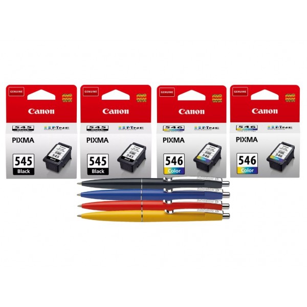 Pachet Cartuse Cerneala Original Canon 2x PG-545B Negru, 2x CL-546 Color, 32 ml si pix Schneider
