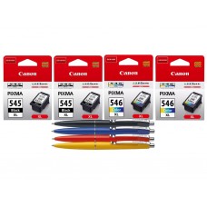 Pachet Cartuse Cerneala Original Canon 2x PG-545XLB Negru, 1x CL-546XL Color, 43 ml si pix Schneider