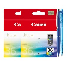 Pachet Cartuse Cerneala Original Canon 2x CLI-36 Color 24 ml si pix Schneider