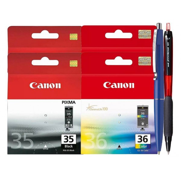 Pachet Cartuse Cerneala Original Canon 2x PGI-35B Negru, 2x CLI-36 Color, 42.6 ml si pix Schneider