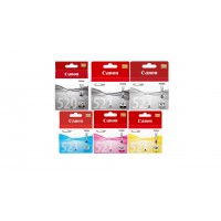 Pachet Cartuse Cerneala Original Canon 1x PGI-520B Negru, 1x CLI-521B Negru, 1x CLI-521C Cyan, 1x CLI-521M Magenta, 1x CLI-521Y Galben, 1x CLI-521GY Gri, 64 ml si pix Schneider