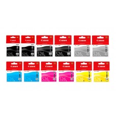 Pachet Cartuse Cerneala Original Canon 2x CLI-526B Negru, 2x CLI-526B Negru, 2x CLI-526C Cyan, 2x CLI-526M Magenta, 2x CLI-526Y Galben, 2x CLI-526GY Gri, 128 ml si pix Schneider