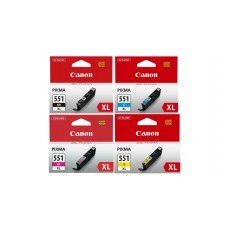Pachet Cartuse Cerneala Original Canon 1x CLI-551XLB Negru, 1x CLI-551C Cyan, 1x CLI-551M Magenta, 1x CLI-551Y Galben, 32 ml si pix Schneider