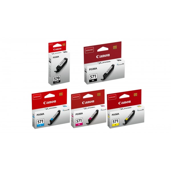 Pachet Cartuse Cerneala Original Canon 1x PGI-570B Negru, 1x CLI-571B Negru, 1x CLI-551C Cyan, 1x CLI-551M Magenta, 1x CLI-571Y Galben, 43 ml si pix Schneider