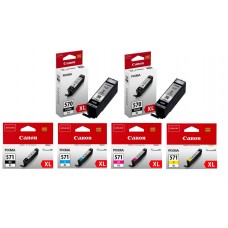 Pachet Cartuse Cerneala Original Canon 2x PGI-570XLB Negru, 1x PGI-570XLB Negru, 1x CLI-571XLC Cyan, 1x CLI-571XLM Magenta, 1x CLI-571XLY Galben, 88.4 ml si pix Schneider