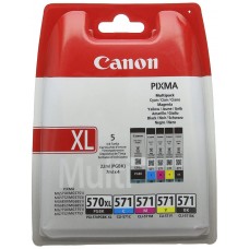 Pachet Cartuse Cerneala Original Canon 1x PGI-570XLB Negru, 1x CLI-571B Negru, 1x CLI-551C Cyan, 1x CLI-551M Magenta, 1x CLI-571Y Galben, 50.2 ml si pix Schneider