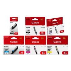 Pachet Cartuse Cerneala Original Canon 1x PGI-580XLB Negru, 1x CLI-581XLB Negru, 1x CLI-581XLC Cyan, 1x CLI-581XLM Magenta, 1x CLI-581XLY Galben, 1x CLI-581PB Photo Blue, 57.3 ml si pix Schneider