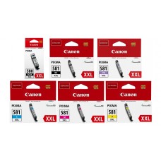 Pachet Cartuse Cerneala Original Canon 1x PGI-580XXLB Negru, 1x CLI-581XXLB Negru, 1x CLI-581XXLC Cyan, 1x CLI-581XXLM Magenta, 1x CLI-581XXLY Galben, 1x CLI-581PB Photo Blue, 78.1 ml si pix Schneider